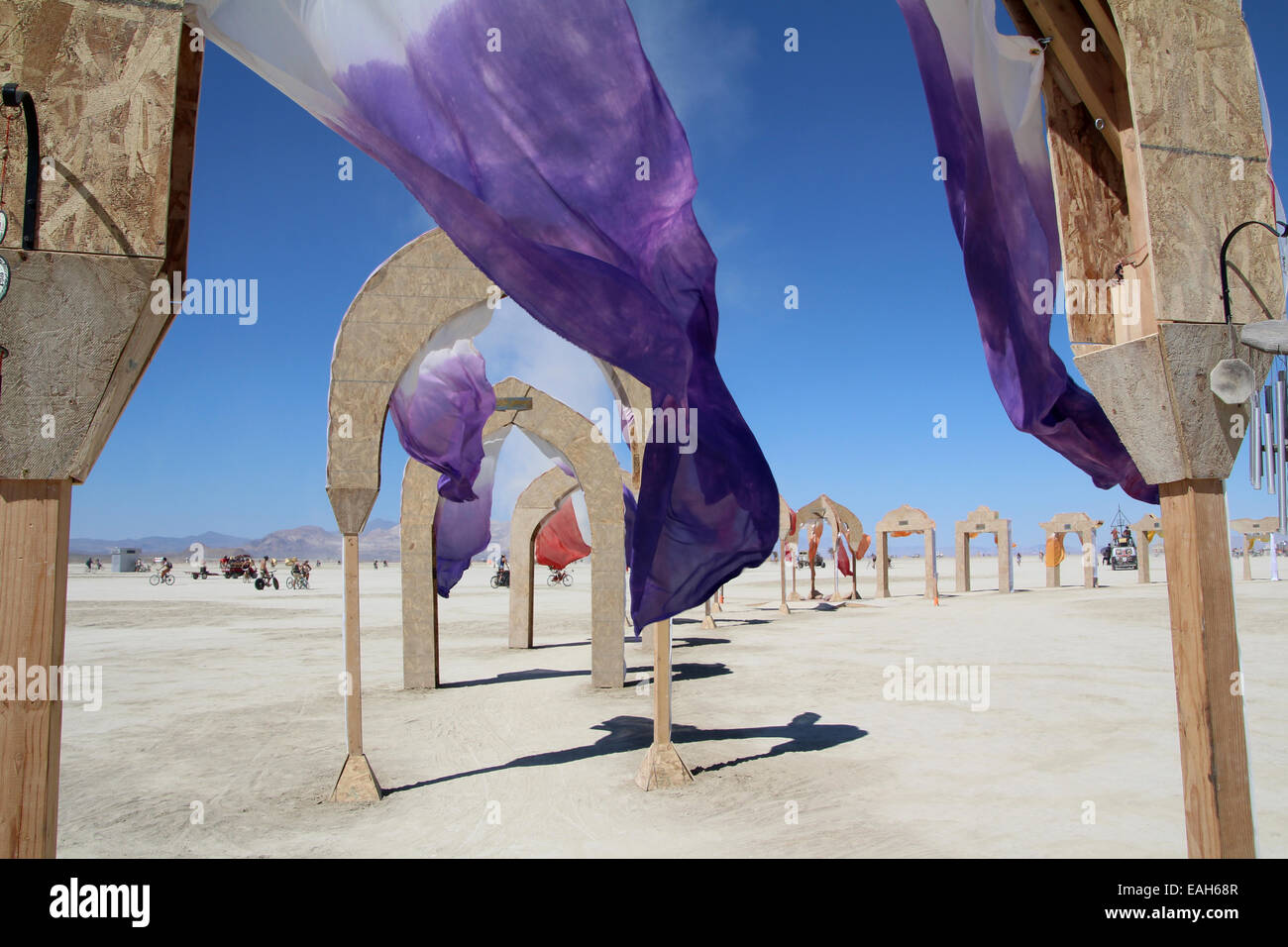 An art installation on the playa at the annual Burning Man festival in the desert August 27, 2014 in Black Rock City, Nevada. Stock Photo