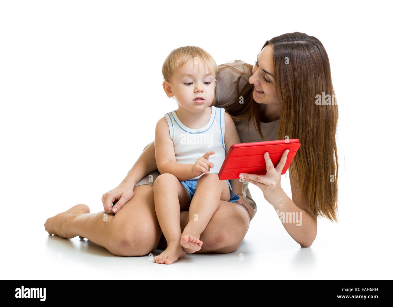 Mother son playing computer game Cut Out Stock Images & Pictures - Alamy