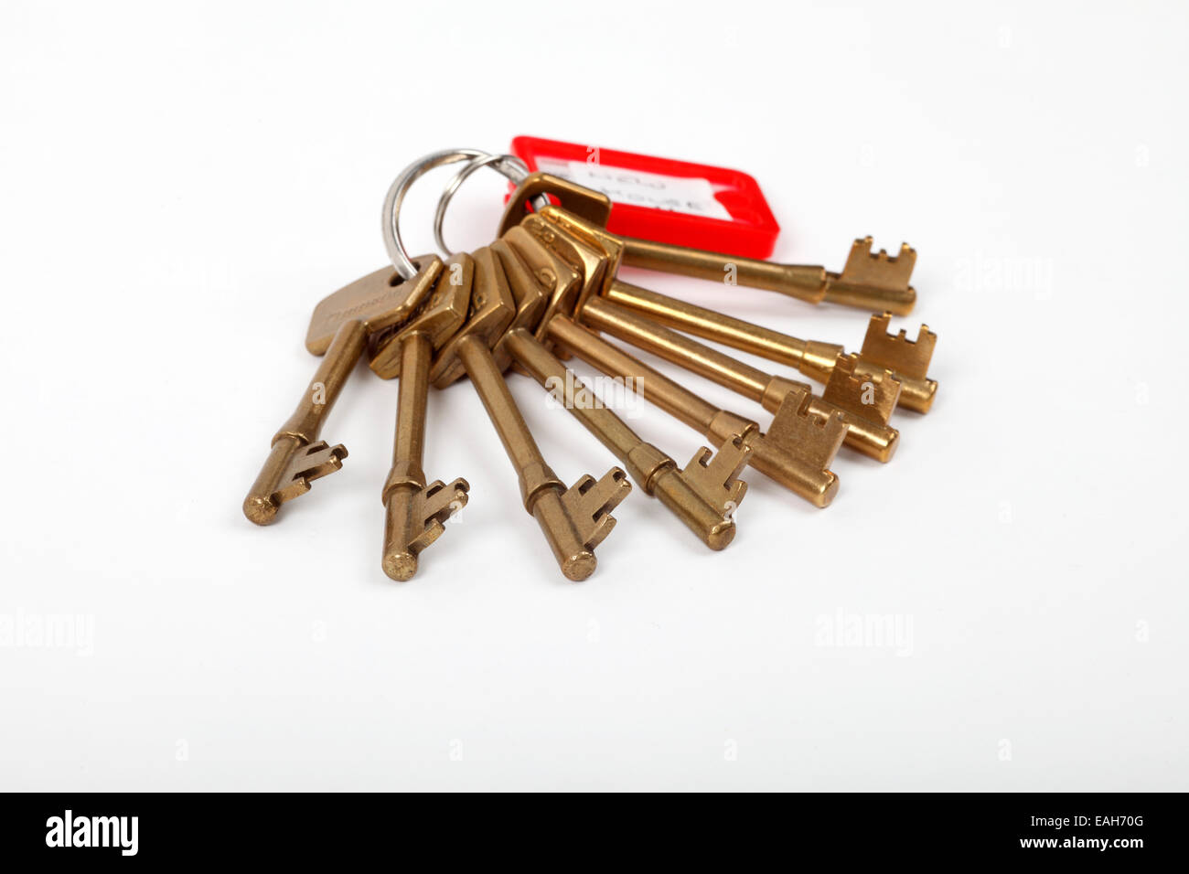 bunch of five lever mortice keys Stock Photo