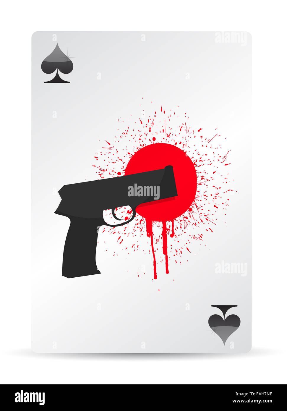 Gun and blood on a playing card Stock Photo