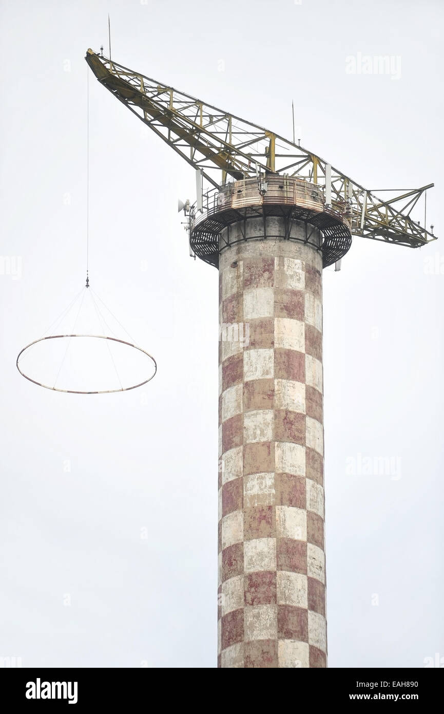 Industrial view with an abandoned parachute jump tower Stock Photo