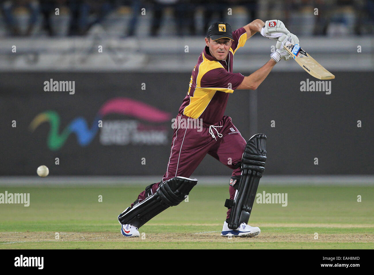 Cricket - Damien Martyn of the World XI bats during the match between a World XI & an Asia XI in Doha, Qatar Stock Photo