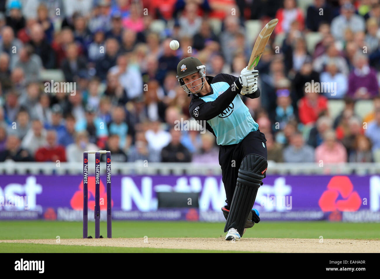 Cricket - Jason Roy of Surrey CCC bats during the NatWest T20 Blast first semi final match at Edgbaston in 2014 Stock Photo