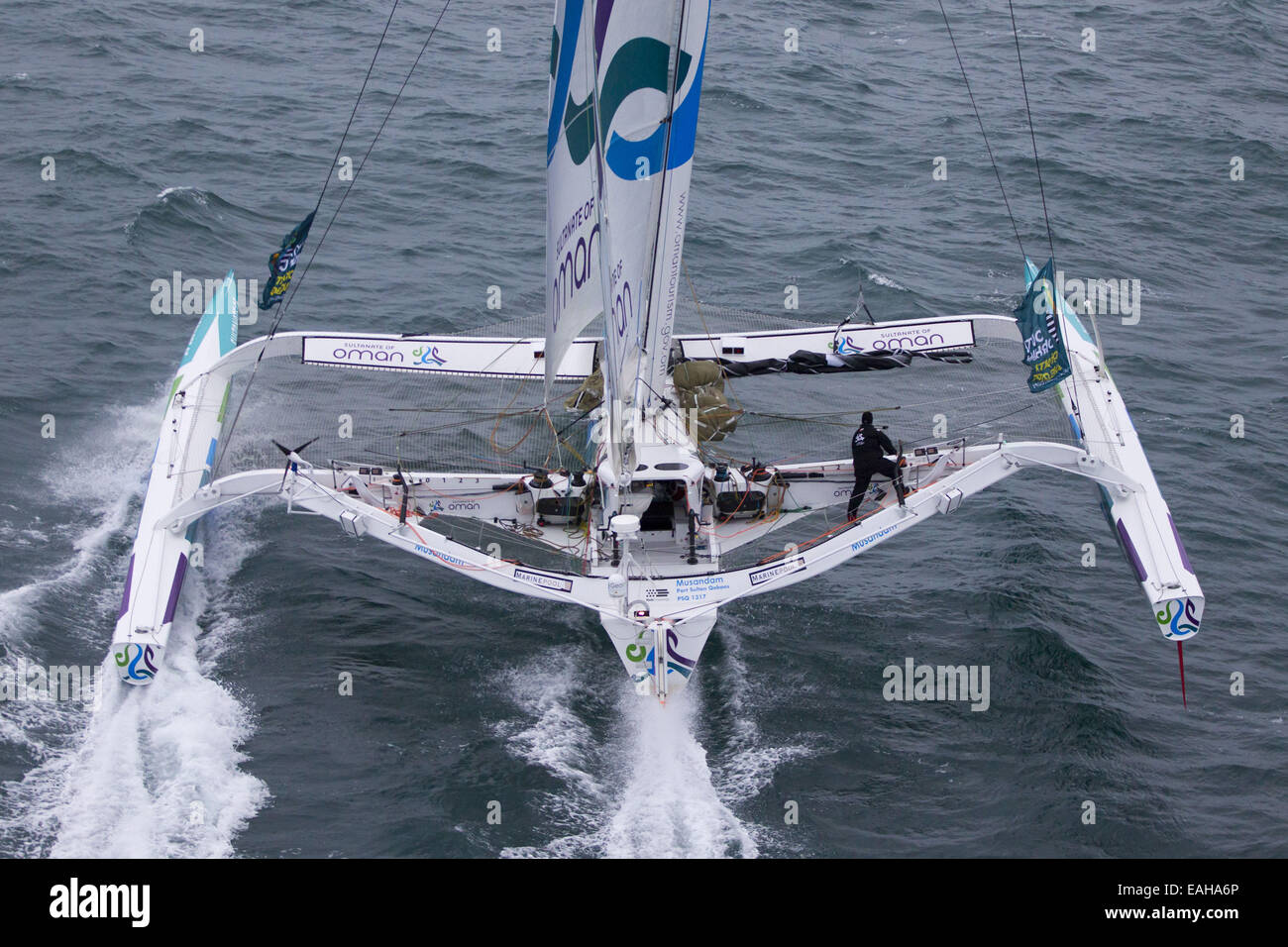 Saint Malo, Brittany, France. 26th Oct, 2014. Boats prepare for the cross  ocean racing. Sidney Gavignet (