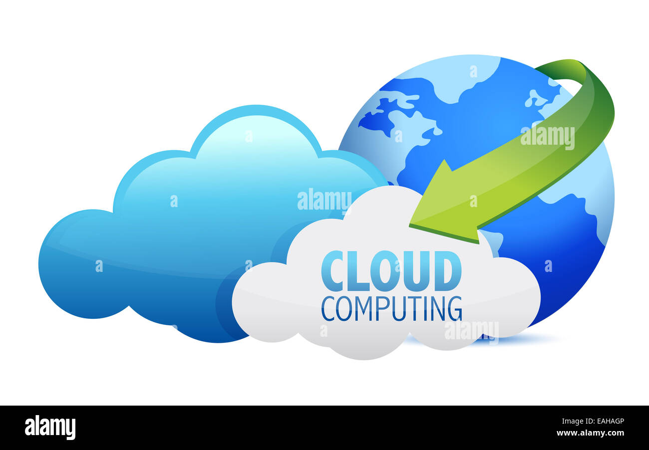 Cloud computing globe and arrows illustration design over a white ...