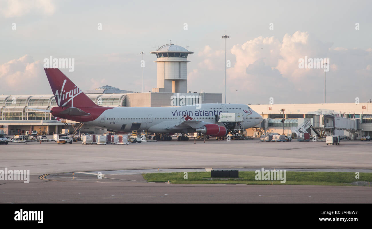 Virgin Atlantic 747 at Heathrow Airportt Stock Photo
