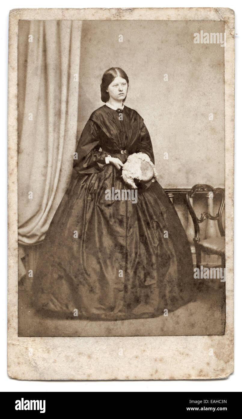 Victorian carte-de-visite, portrait of a young woman from the Humphrey’s studio Cheltenham, UK circa 1865 Stock Photo