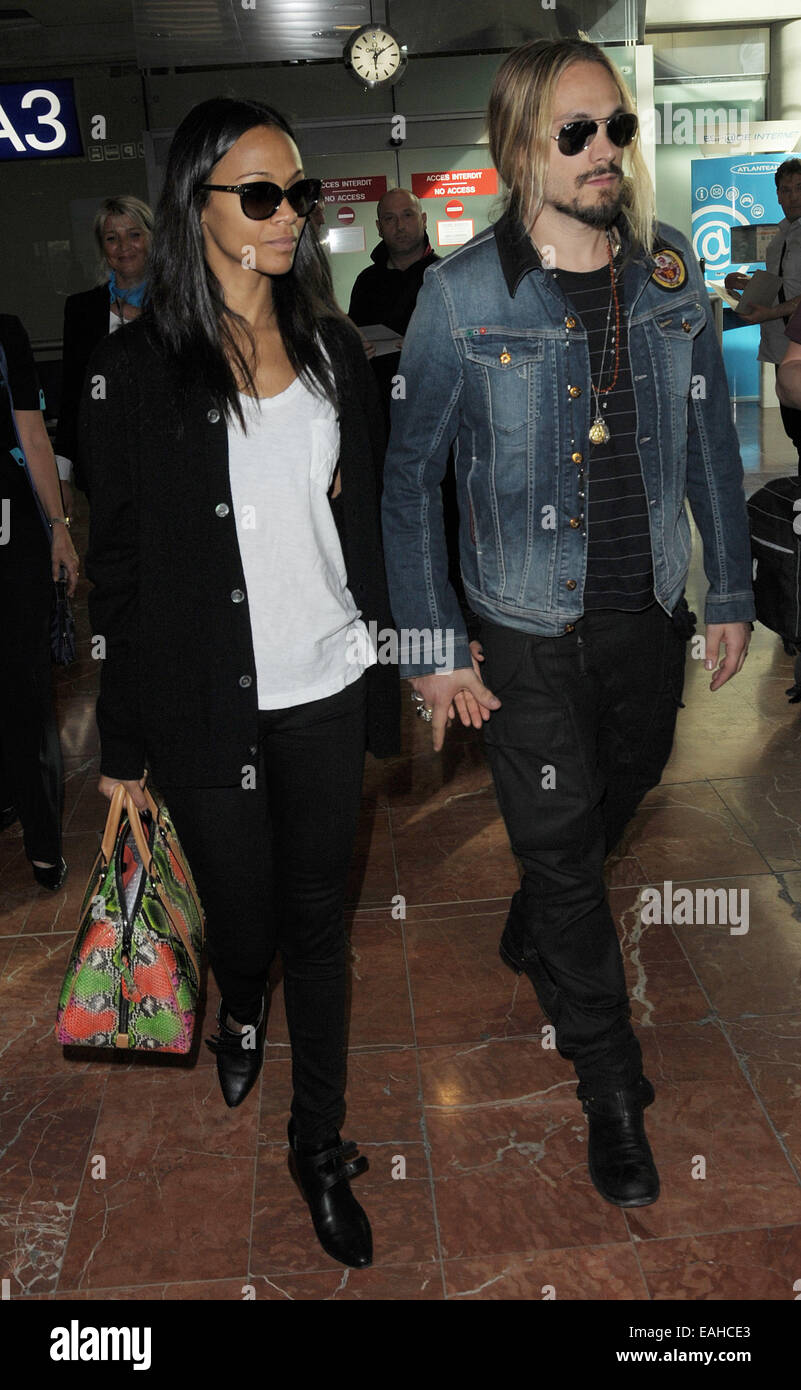 Zoe Saldana arriving at Nice Airport Featuring: Zoe Saldana,Marco
