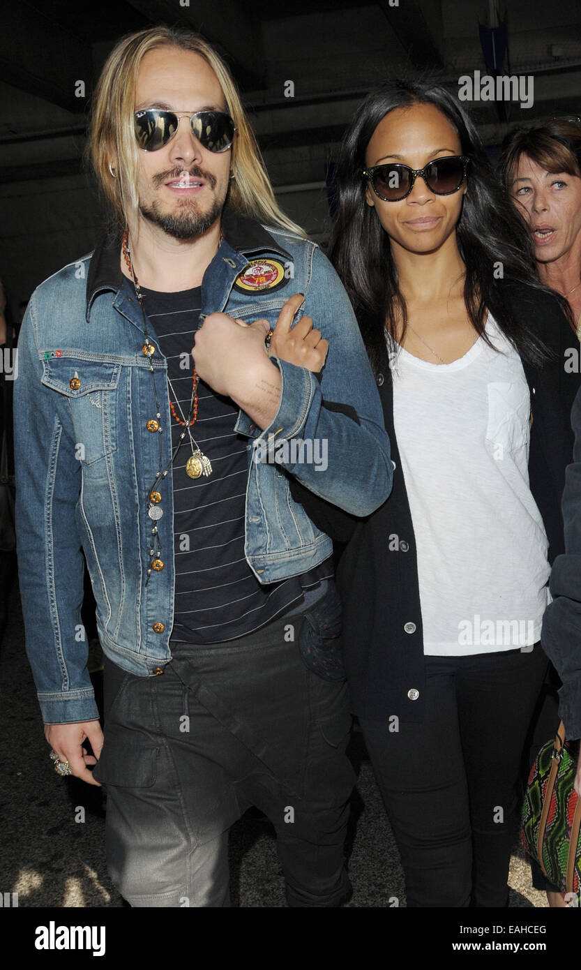 Zoe Saldana arriving at Nice Airport Featuring: Zoe Saldana,Marco