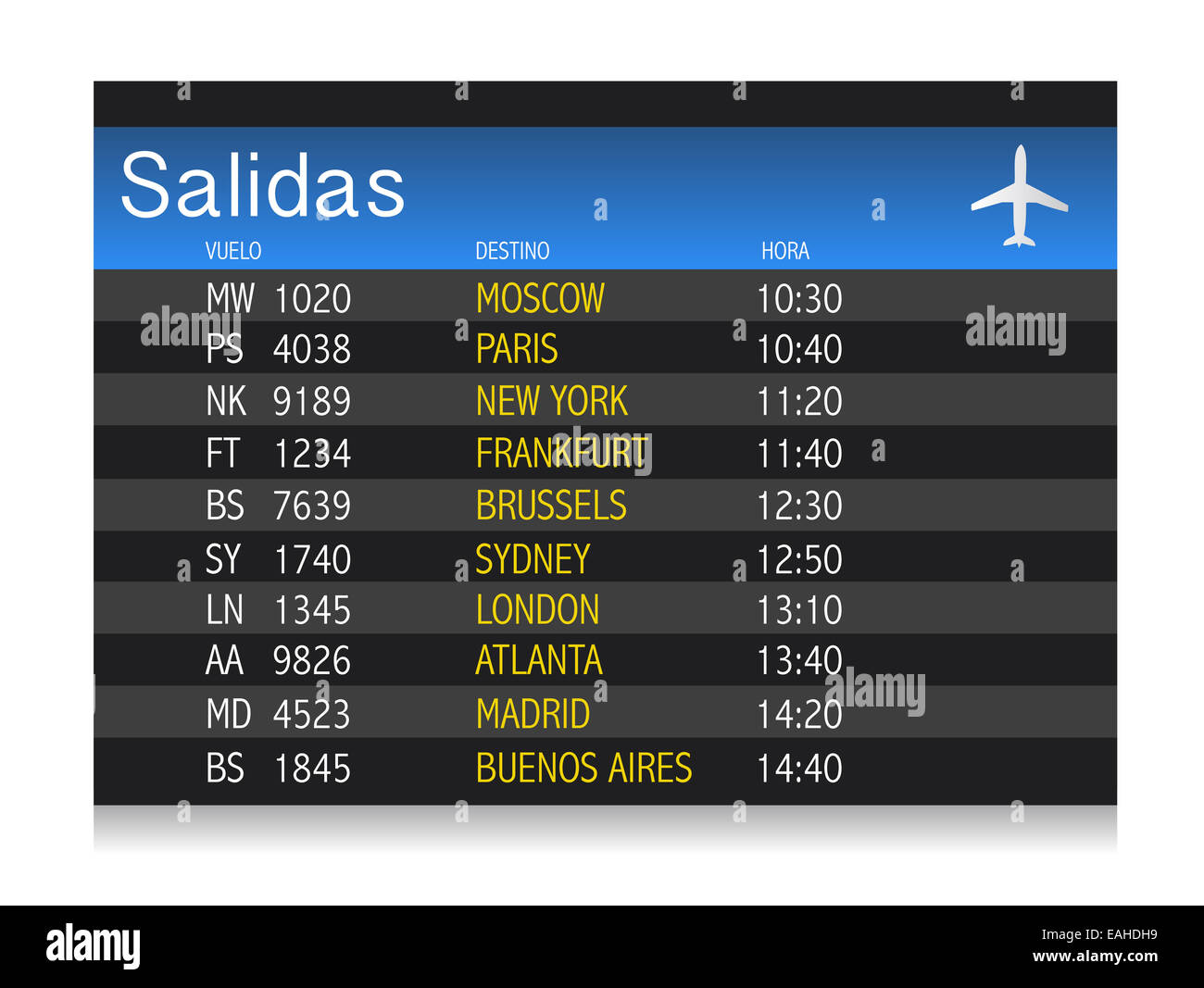 Airport time Departure table in spanish illustration design over white  Stock Photo - Alamy