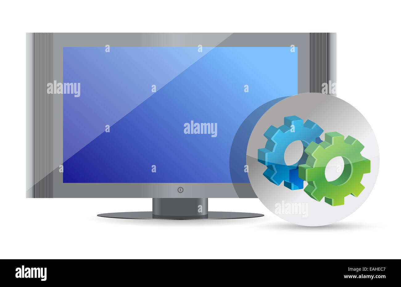 Computer with gears, processing concept Stock Photo Alamy