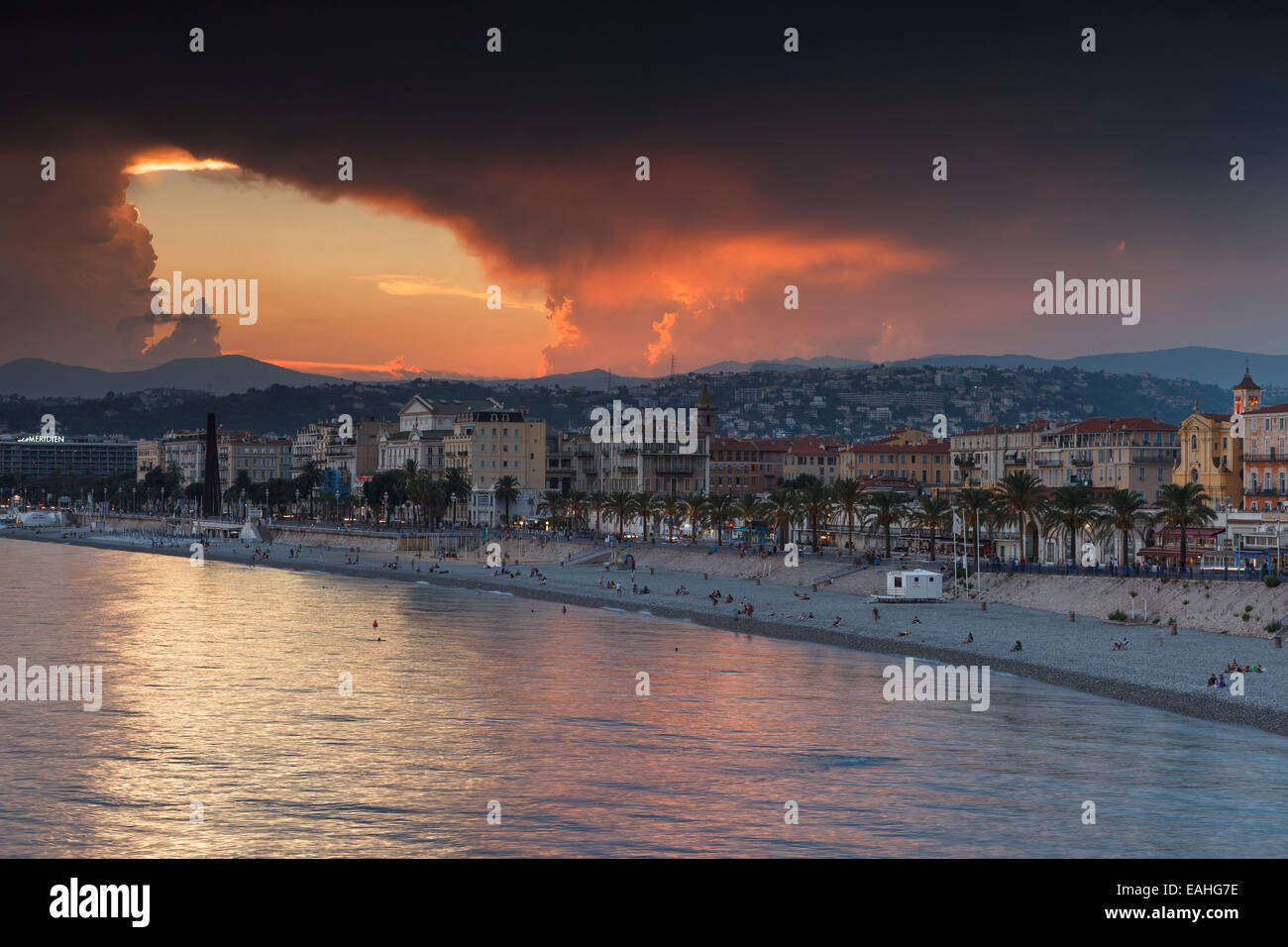 View of Nice at a stormy sunset, Cote d'Azur, France. Stock Photo