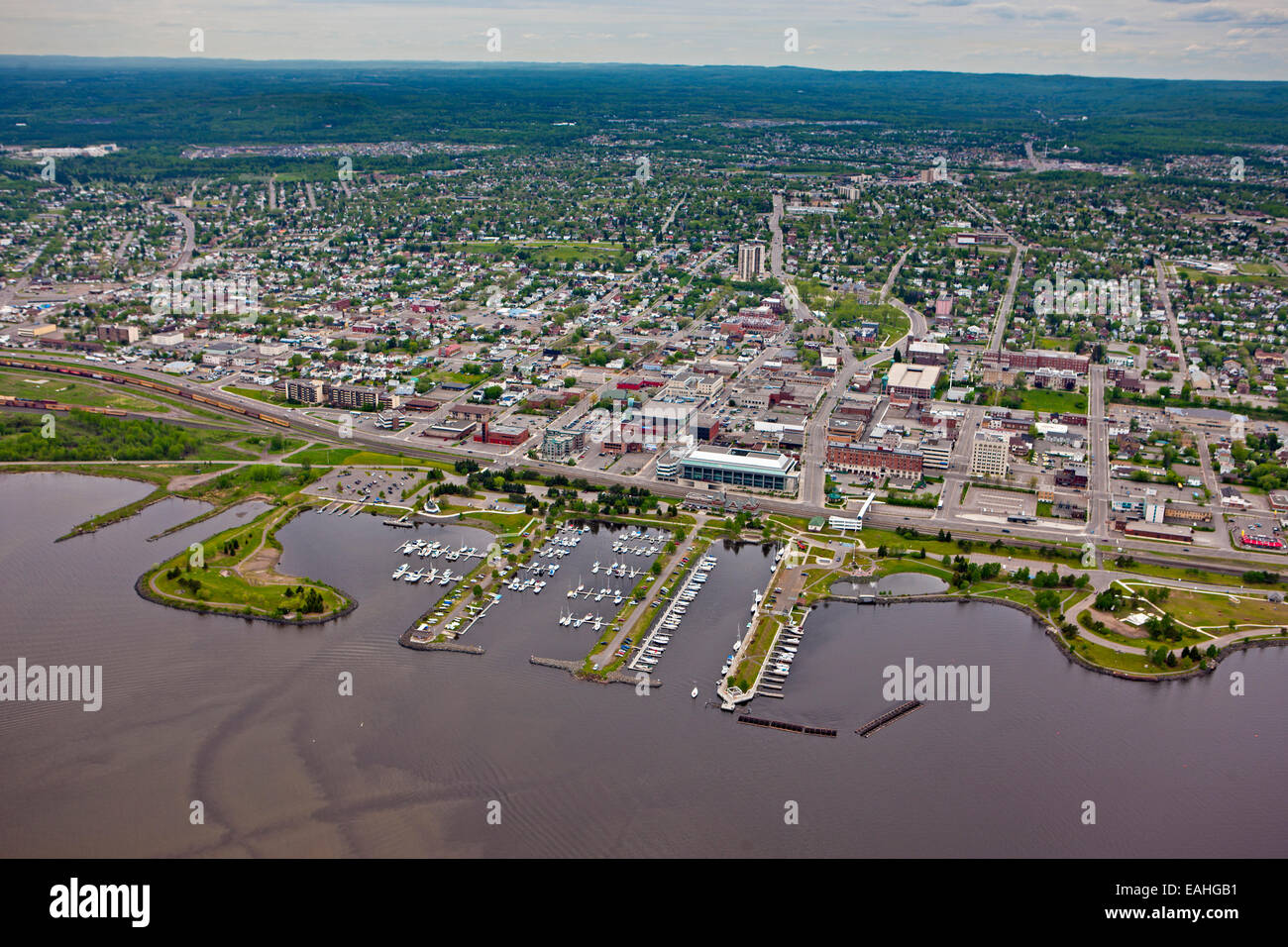 Marina and waterfront in the city of Thunder Bay, Ontario, Canada. Stock Photo