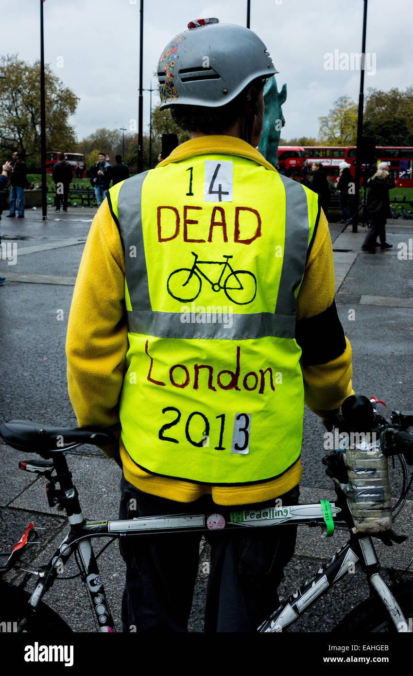 Protester at London’s Oxford Street march against cycle deaths and pollution in London. Stock Photo