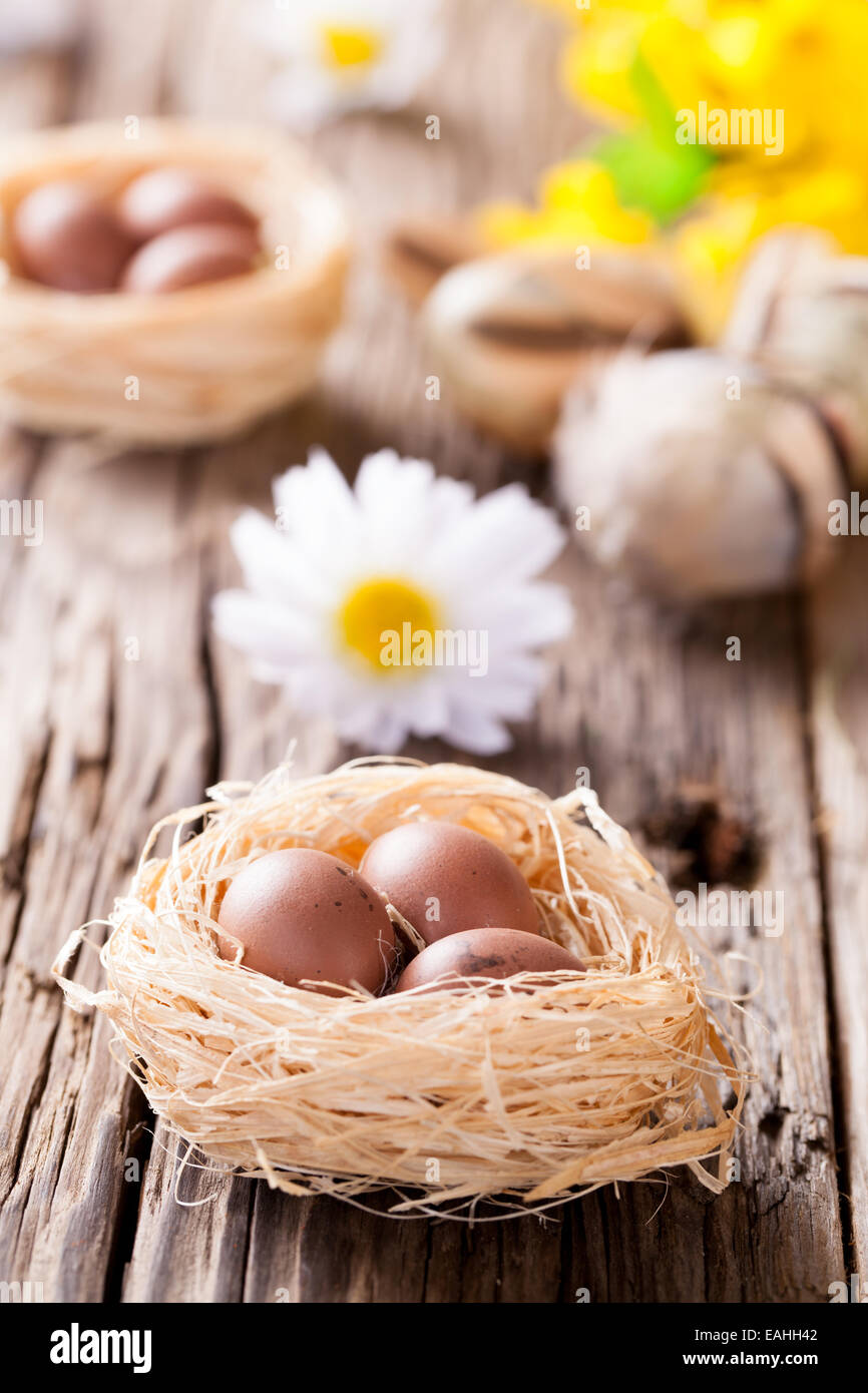 Easter still life with traditional decorative eggs in nest Stock Photo ...