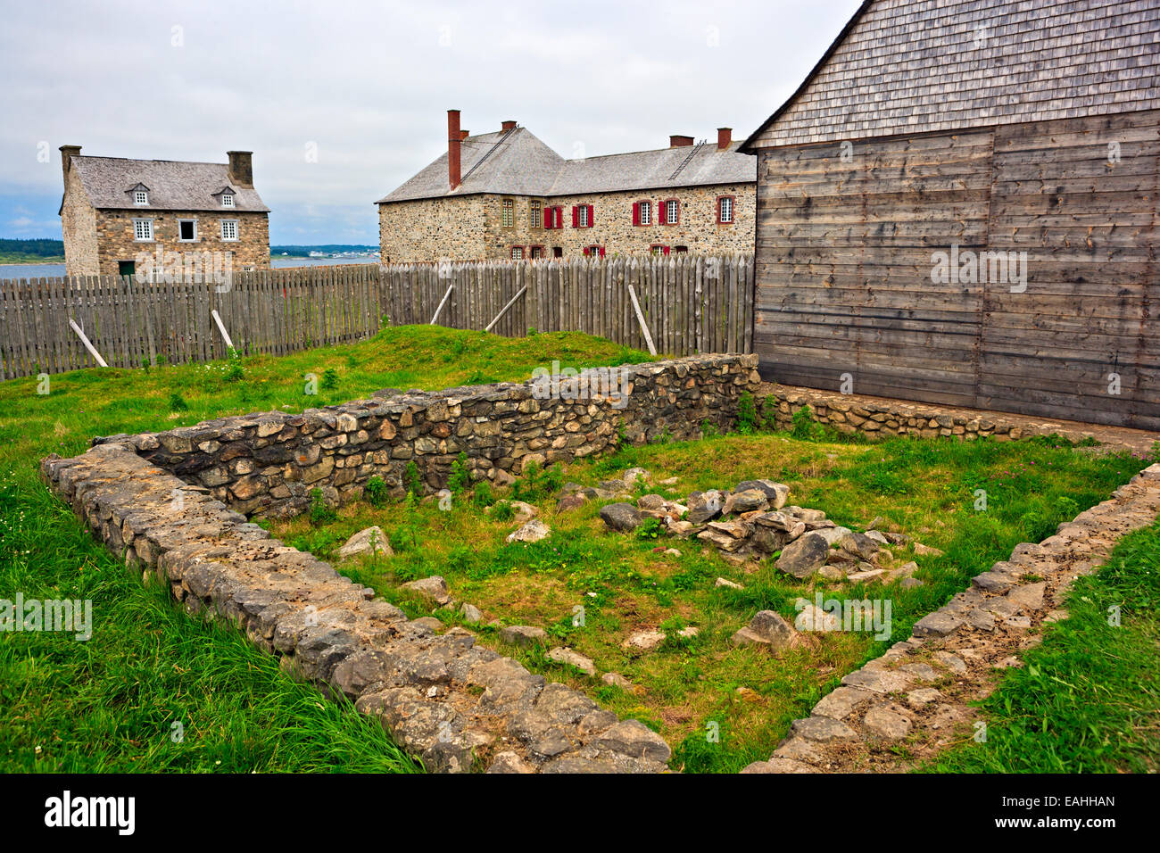 Remains of Joesph Dugas's House (built in 1723), an Acadien carpenter and coastal trader at the Fortress of Louisbourg, Louisbou Stock Photo