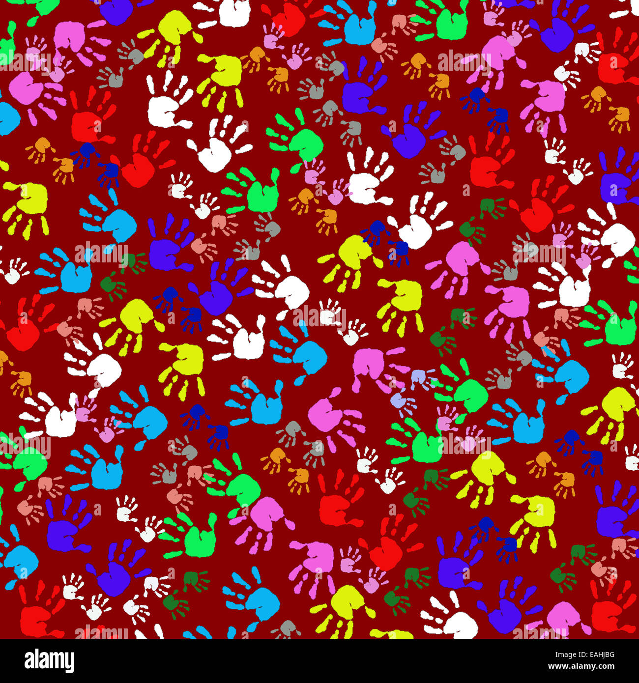 Colorful Kids Handprints,Seamless Pattern Stock Photo