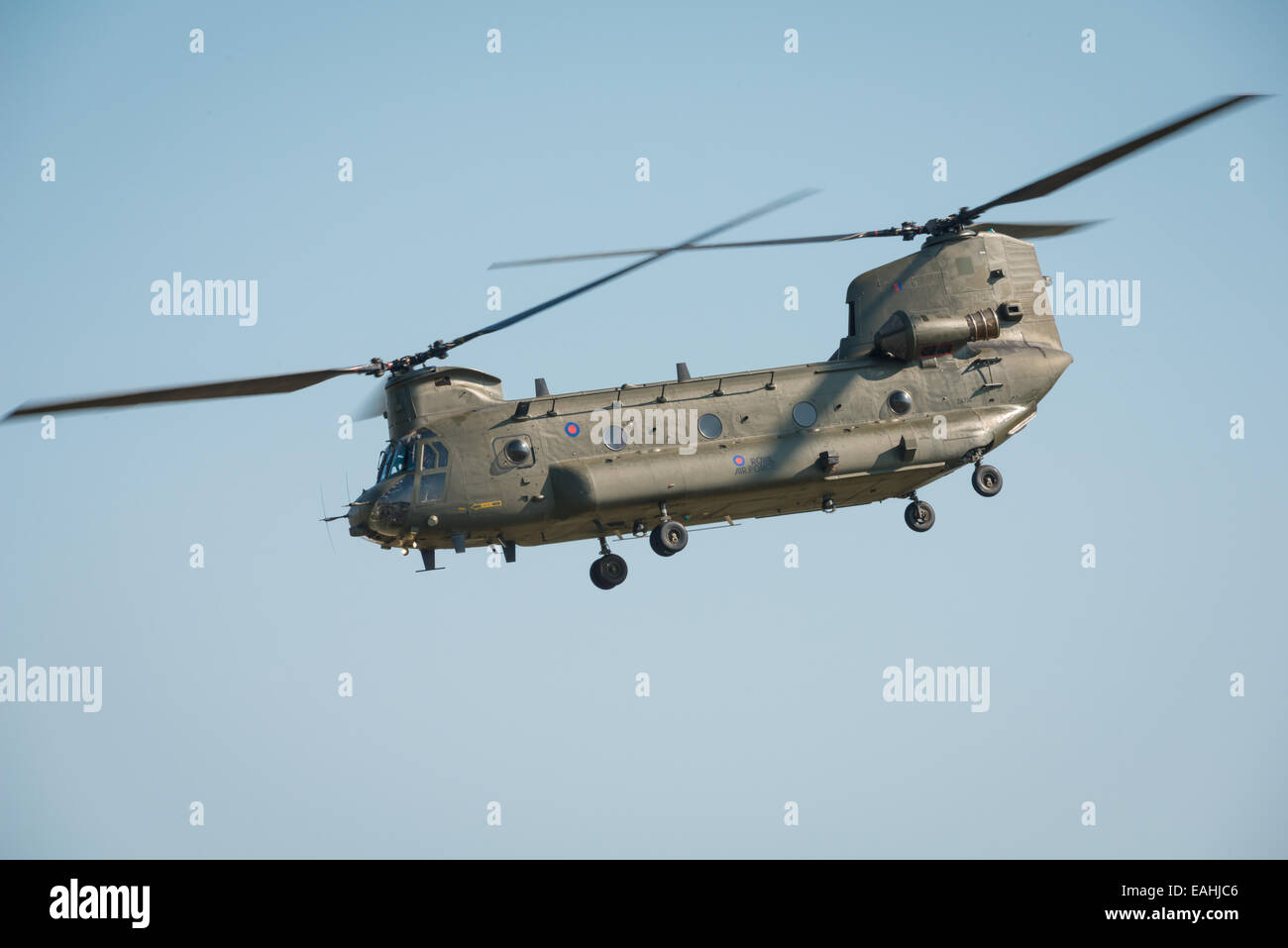 Fairford, UK - 12 July 2014: An RAF Chinook helicopter displaying at the Royal International Air Tattoo. Stock Photo