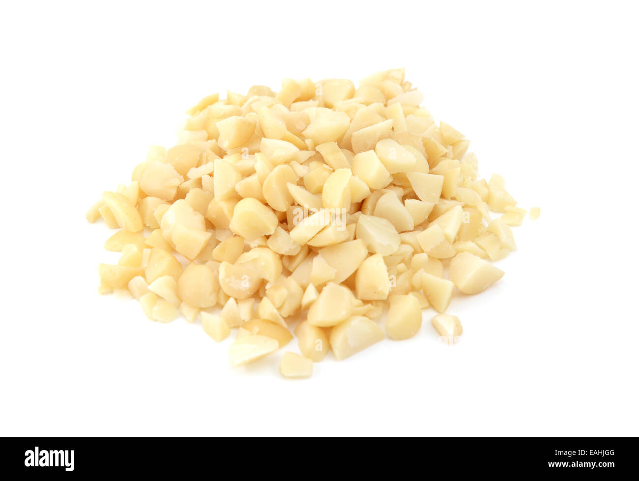 Chopped macadamia nuts, isolated on a white background Stock Photo Alamy