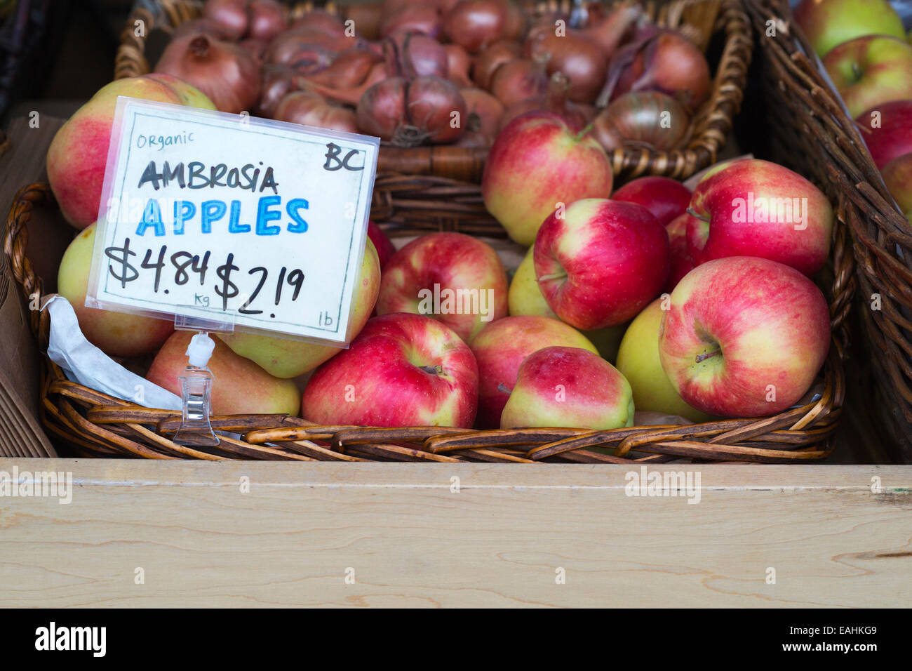 Organic Ambrosia apples for sale at Calgary market Stock Photo Alamy
