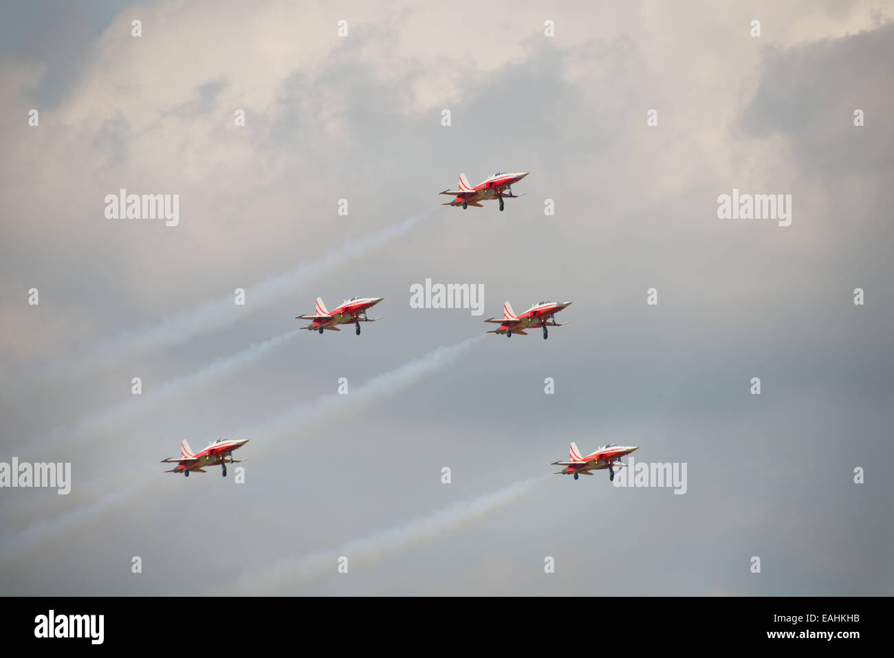 Fairford, UK - 12 July 2014: Patrouille Suisse F5  aircraft displaying at the Royal International Air Tattoo. Stock Photo