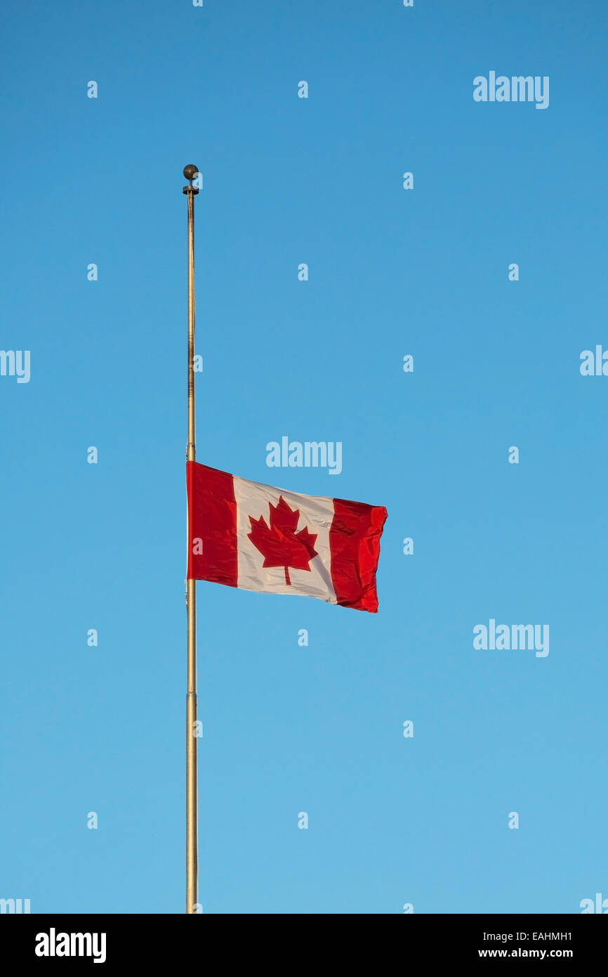 Canadian flag flying at half mast Stock Photo Alamy