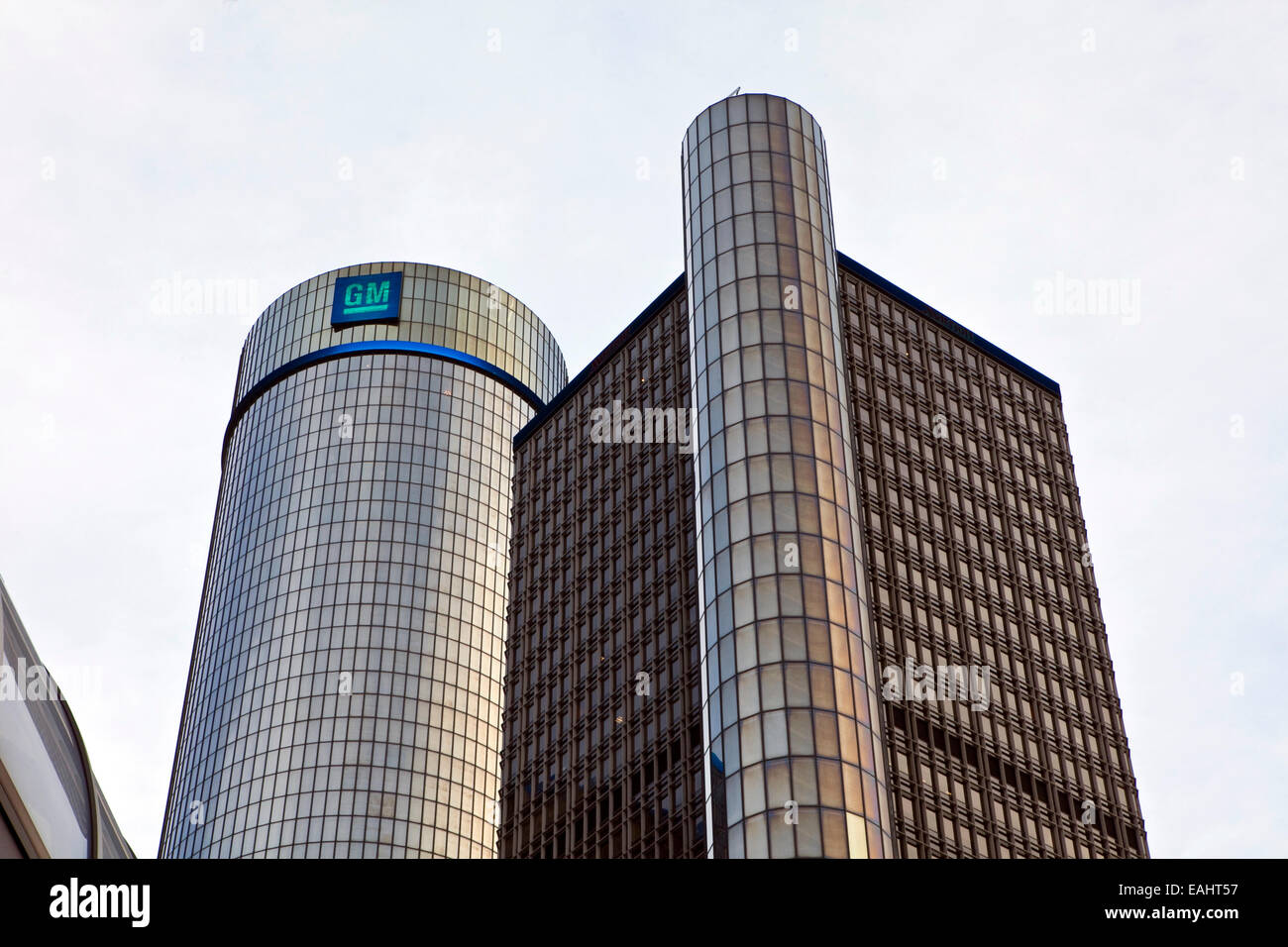 A view of the General Motors headquarters in downtown Detroit. Stock Photo