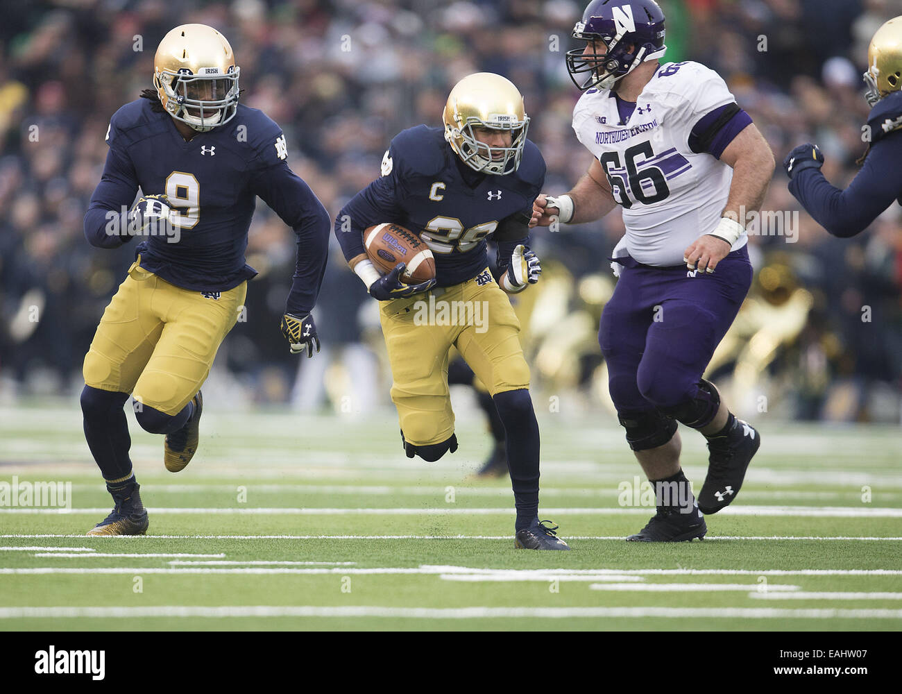 Overtime. 15th Nov, 2014. Notre Dame safety Austin Collinsworth (28