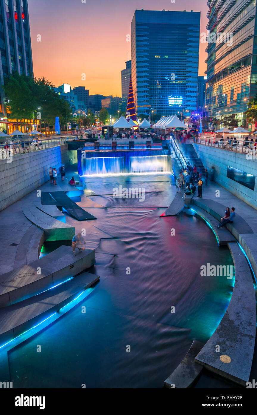 Cheonggyecheon Stream is a manmade waterway that flows through the northern part of Seoul, South Korea. Stock Photo