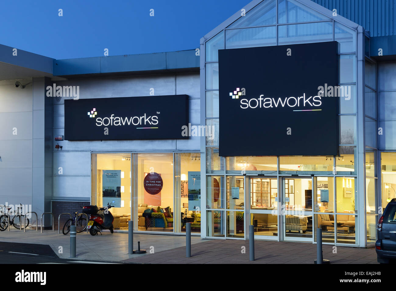 Sofaworks store entrance at night Stock Photo
