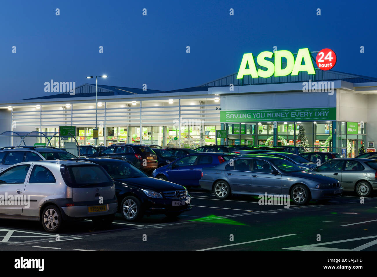 Asda 24 Hour supermarket at night Stock Photo