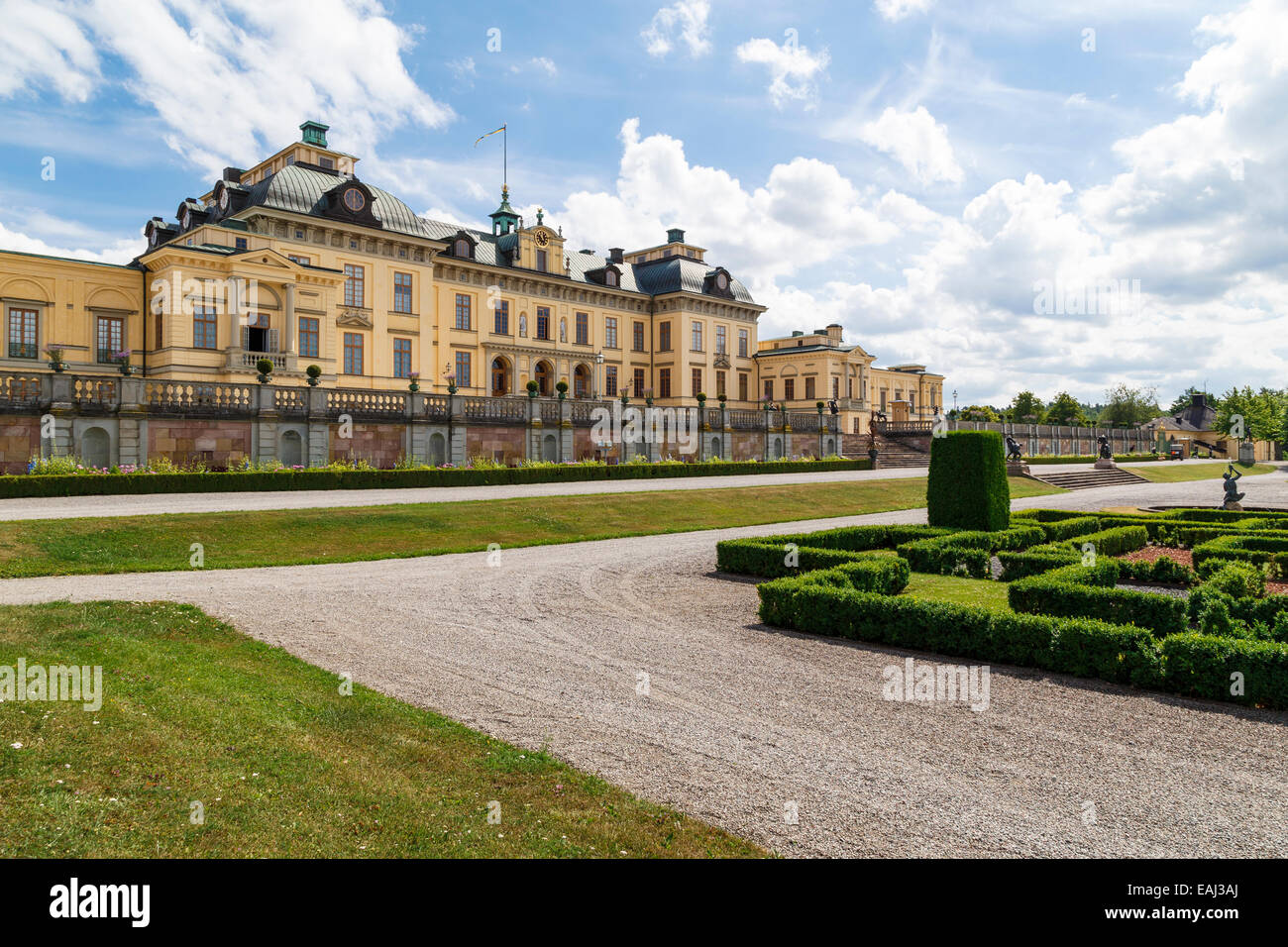 Rear of Drottningholm Palace Park seen from the gardens, Stockholm, Sweden Stock Photo