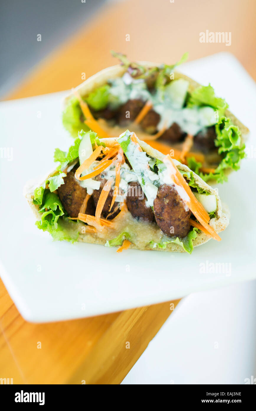 vegetarian falafel and salad in pita bread sandwich Stock Photo