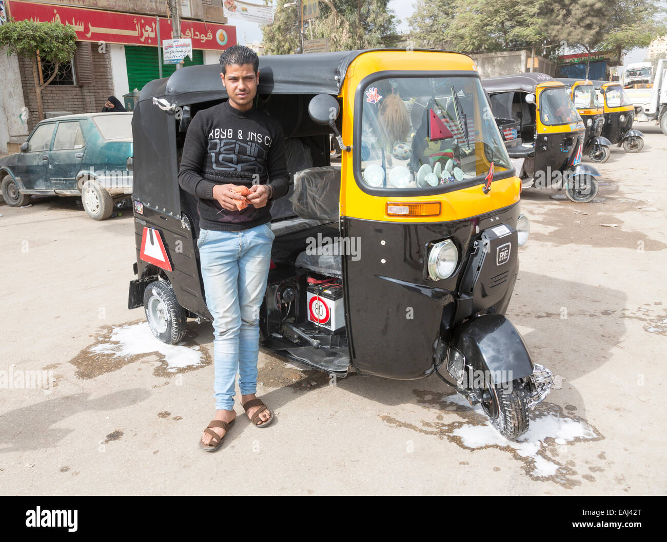 autorickshaw and driver, Cairo, Egypt Stock Photo
