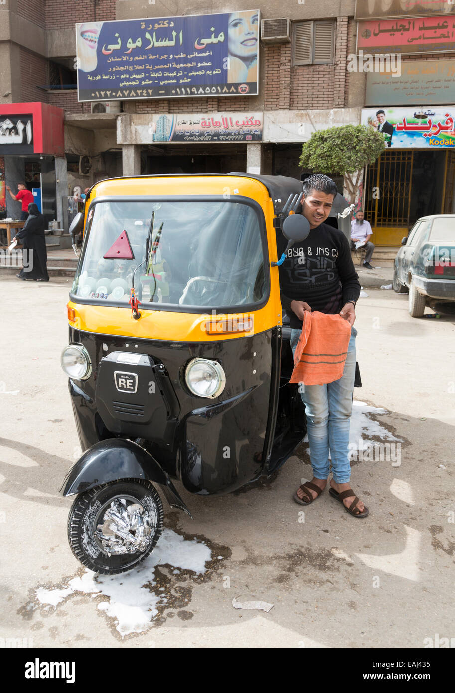 autorickshaw and driver, Cairo, Egypt Stock Photo