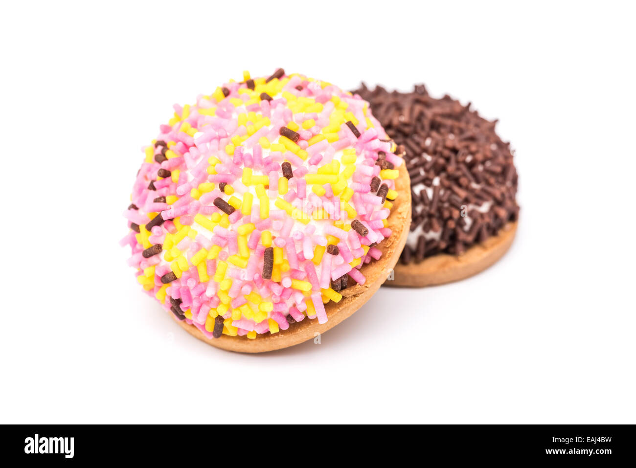 Marshmallow Cookies With Sprinkles Isolated Stock Photo Alamy