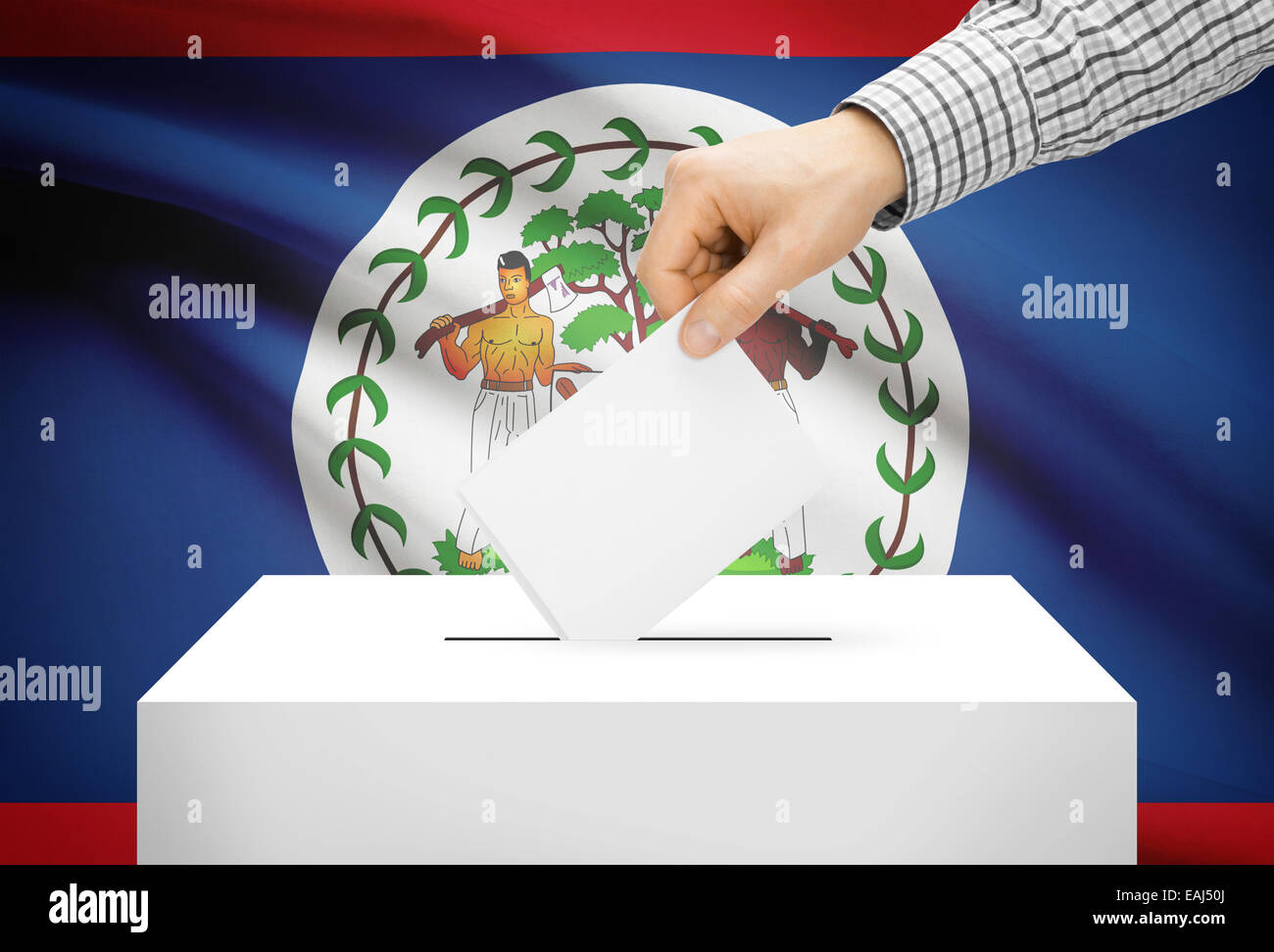 Voting concept - Ballot box with national flag on background - Belize ...