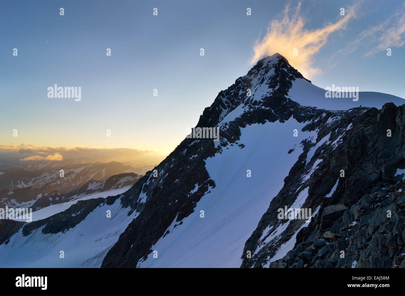 The highest peak in Austria, Grossglockner, part of the larger Glockner Group of the Hohe Tauern range Stock Photo