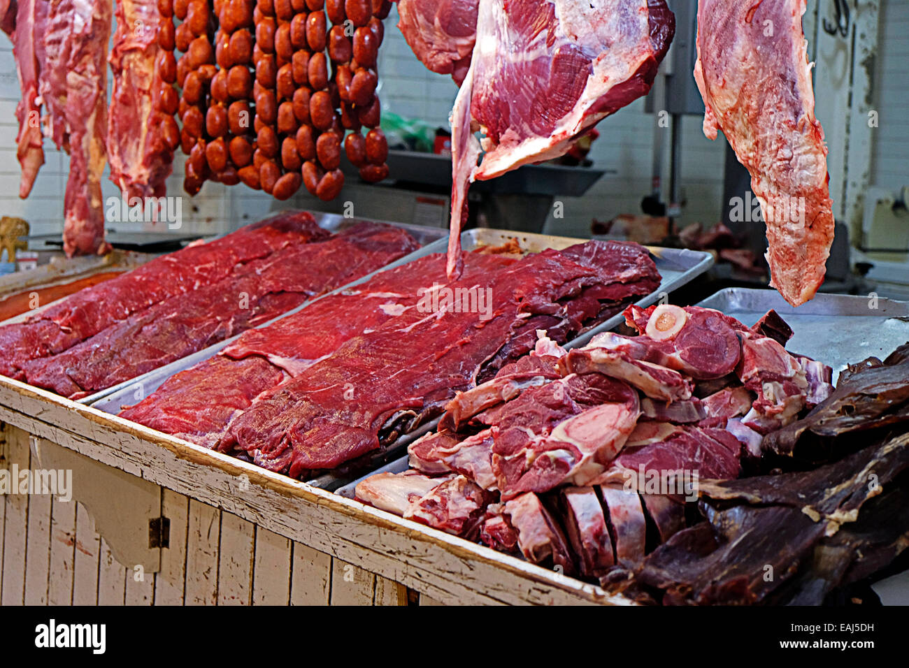 Mexican Market Oaxaca Meat Counter Stock Photo