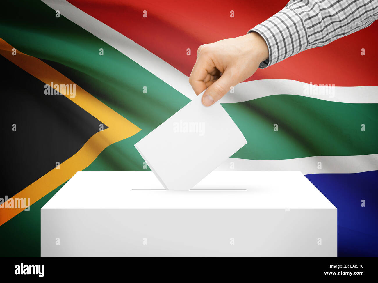 Voting concept Ballot box with national flag on background South