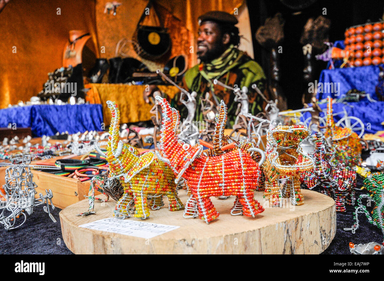 Belfast, Northerm Ireland. 15th November, 2014.  Handmade metal trinkets from Kenya on sale as the annual continental market opens in the grounds of Belfast City Hall Credit:  Stephen Barnes/Alamy Live News Stock Photo