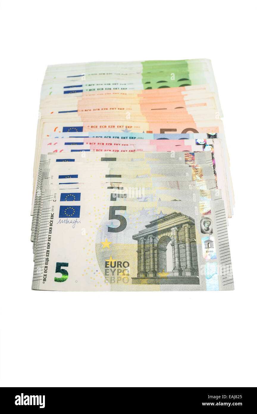 Set of Euro banknotes isolated on white background Stock Photo