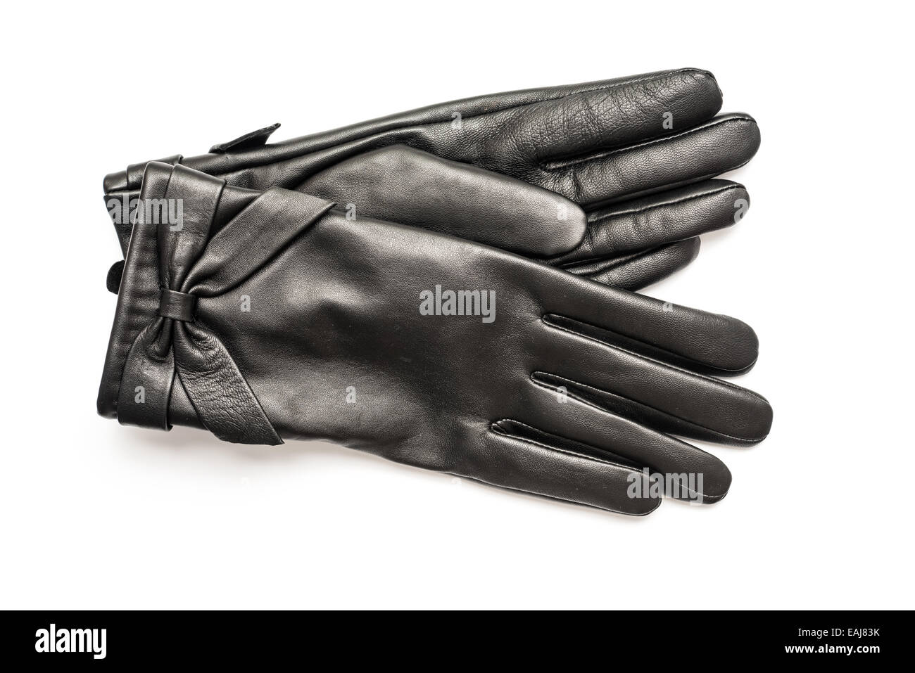 Putting black short leather gloves pic