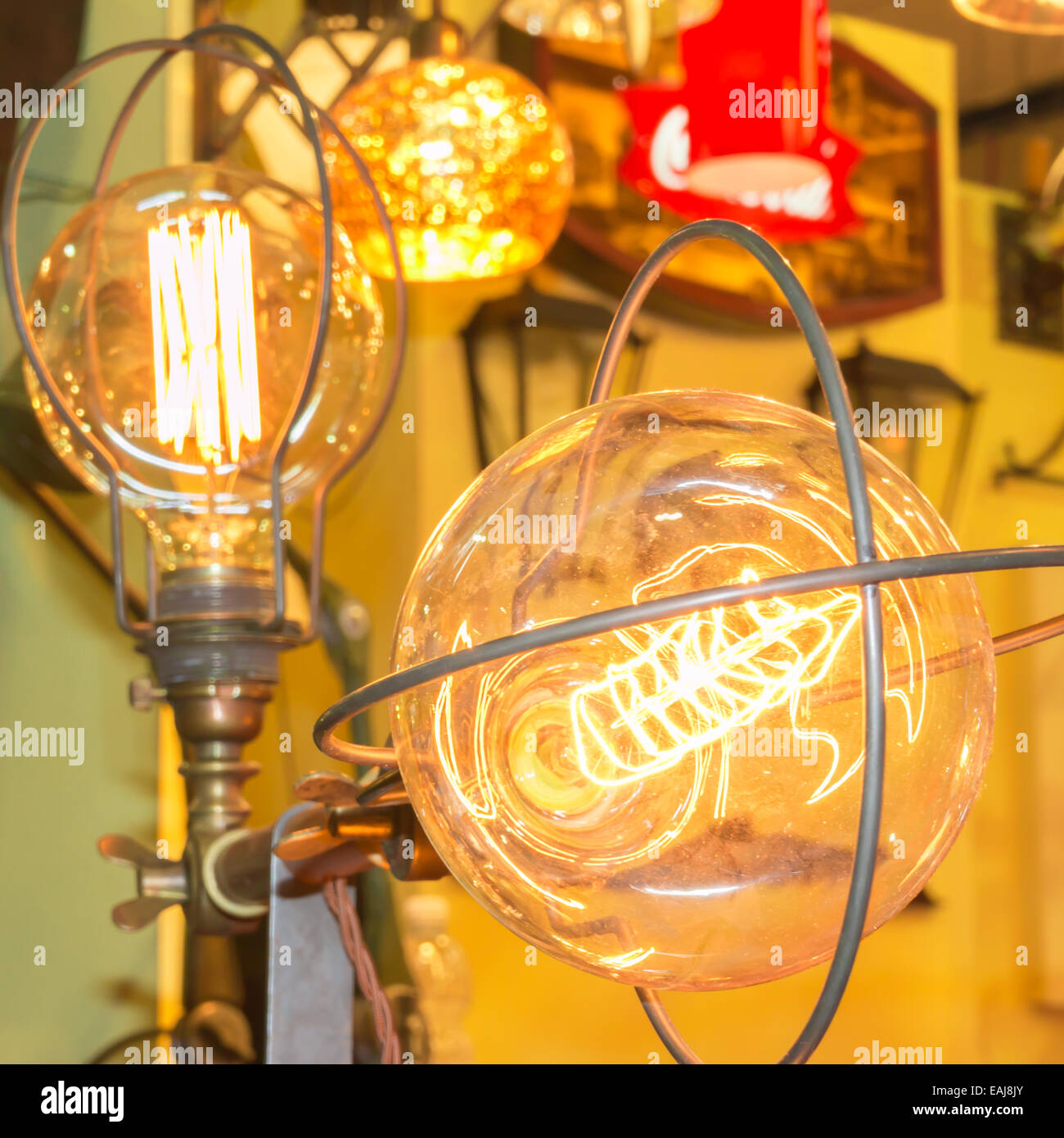 old carbon light bulb Filament, amber edison bulb Stock Photo Alamy