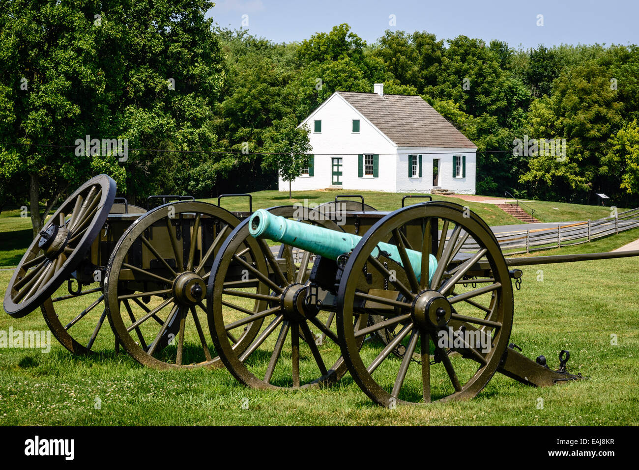 Cannons & Dunker Church, Antietam National Battlefield, Sharpsburg, MD Stock Photo