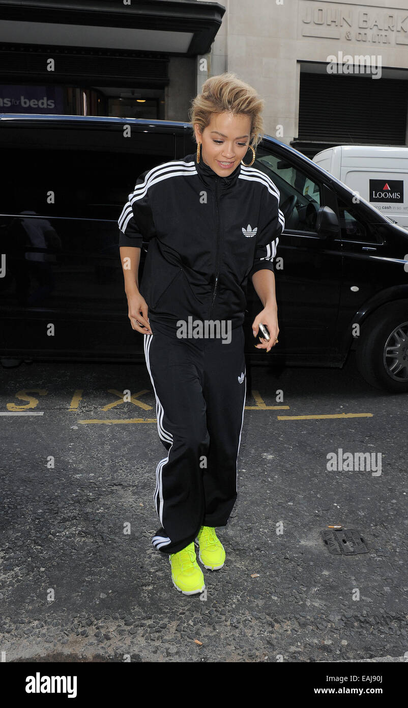 Rita Ora arriving at a meeting wearing an Adidas tracksuit Featuring: Rita  Ora Where: London, United Kingdom When: 14 May 2014 Stock Photo - Alamy