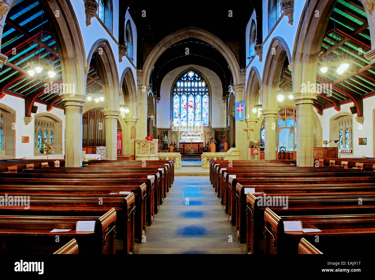 The nave of St Michael and All Angels Church, Haworth, West Yorkshire, England UK Stock Photo