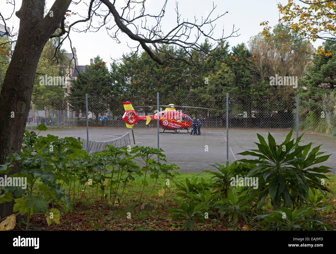 Great Western Air Ambulance at Grove Park, Weston-super-Mare, Somerset, England Stock Photo