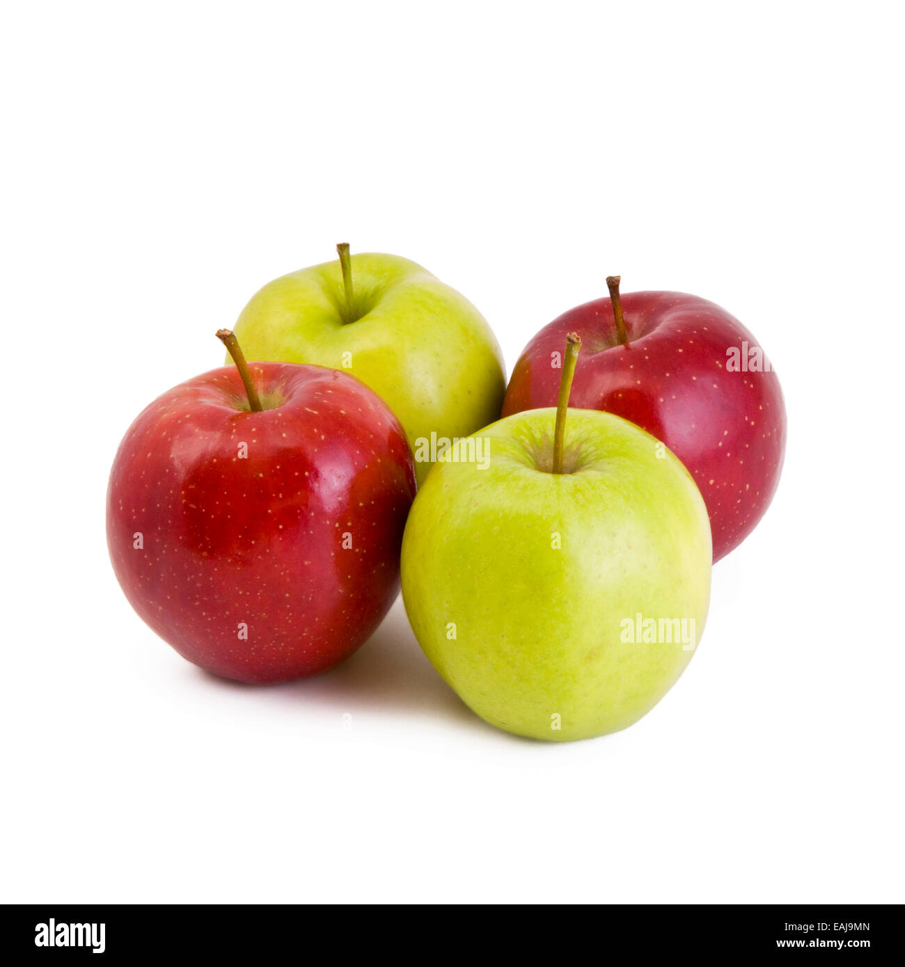 Four apples, green and red isolated on white Stock Photo
