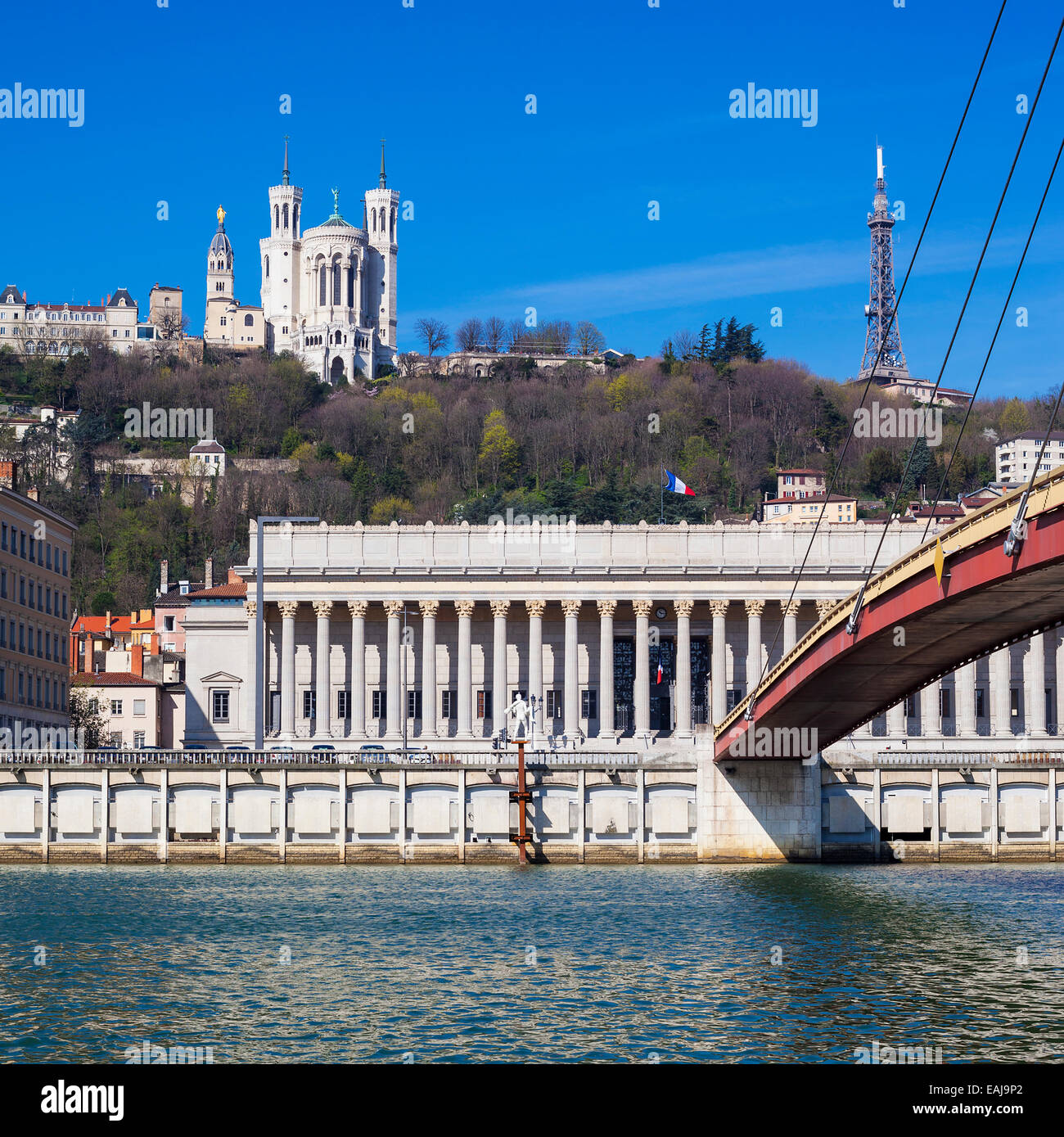 View of Lyon with basilica and courthouse, France. Stock Photo